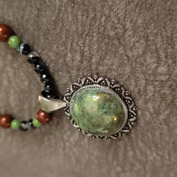 Handmade Agate Swarovski Pearl Czech Glass Pendant Necklace - Picture 8 of 8
